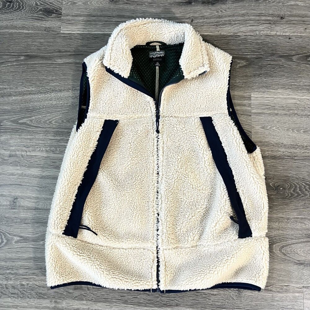 J.Crew Nordic Fleece Vest Men’s XLarge Sherpa Lined Beige Zip Front Outdoor